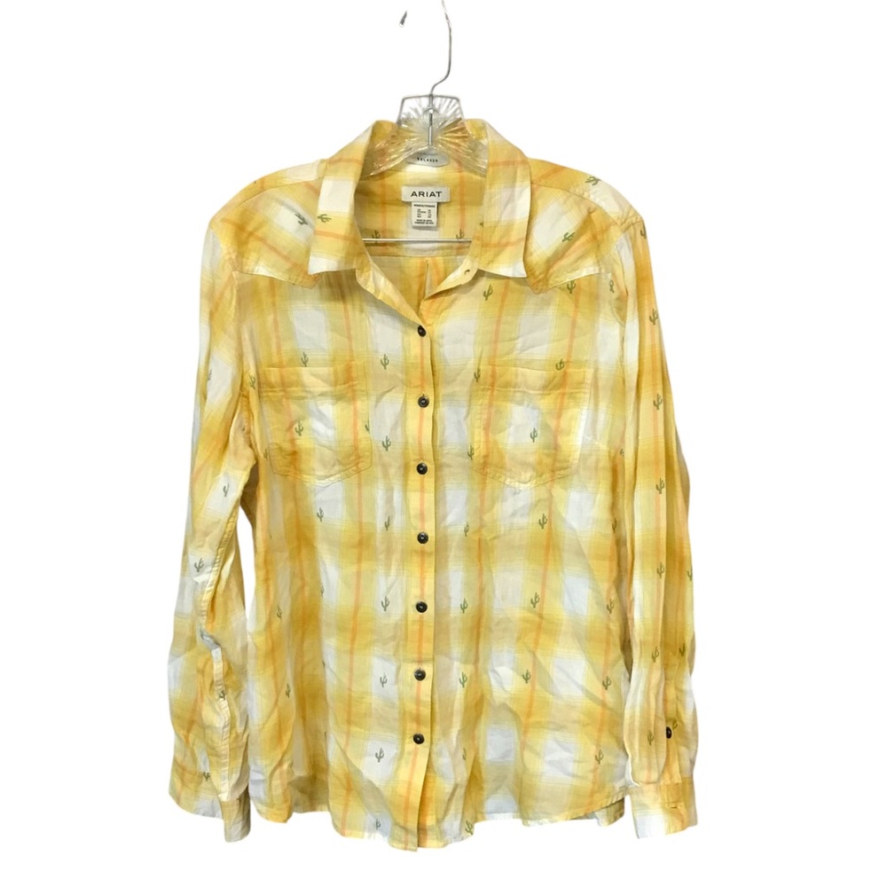Ariat women Yellow Plaid Shirt Cactus Print XL Billie Jean long sleeve cowgirl - Picture 11 of 11